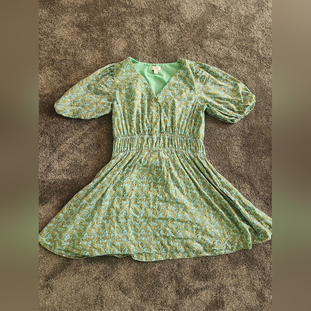 ON-34TH Green Floral Smocked Puff Sleeve Dress - Size Large Cottagecore Cotton
